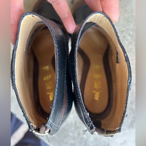 L.A.M.B. Peep toe black & brown leather cut out ankle boot heel Sz-7.  G - Picture 8 of 11